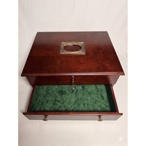 Vtg 1996 Bombay Large Mahogany Jewelry Keepsake Box Lock 2 Keys Photo Frame Lid